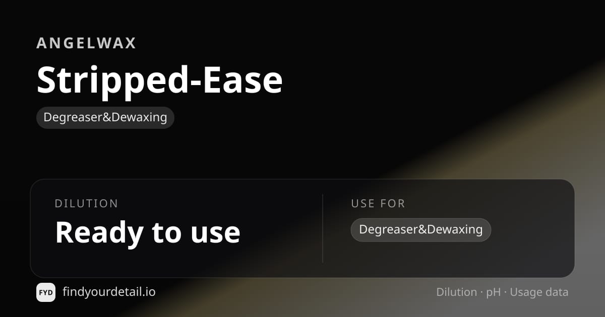 Angelwax Stripped-Ease dilution ratio and pH specification chart