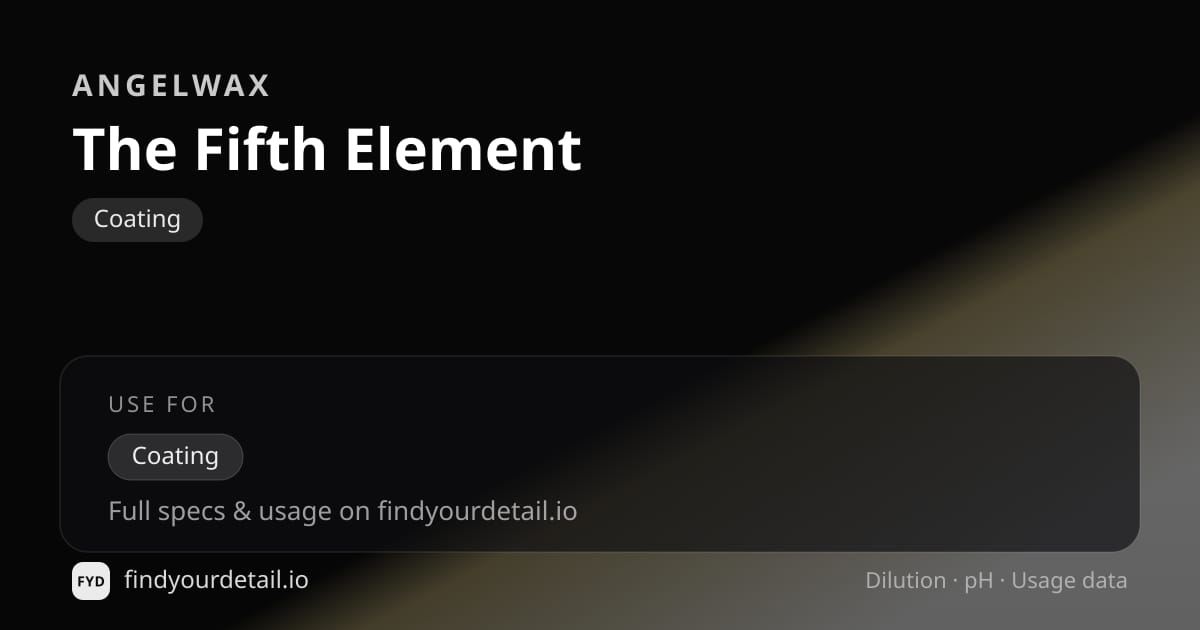 Angelwax The Fifth Element dilution ratio and pH specification chart
