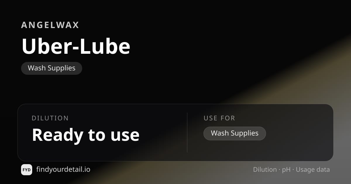 Angelwax Uber-Lube dilution ratio and pH specification chart
