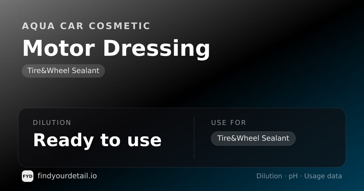 Aqua Car Cosmetic Motor Dressing dilution ratio and pH specification chart