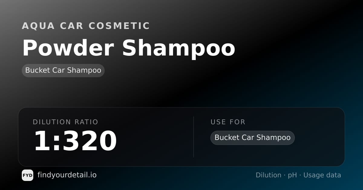 Aqua Car Cosmetic Powder Shampoo dilution ratio and pH specification chart