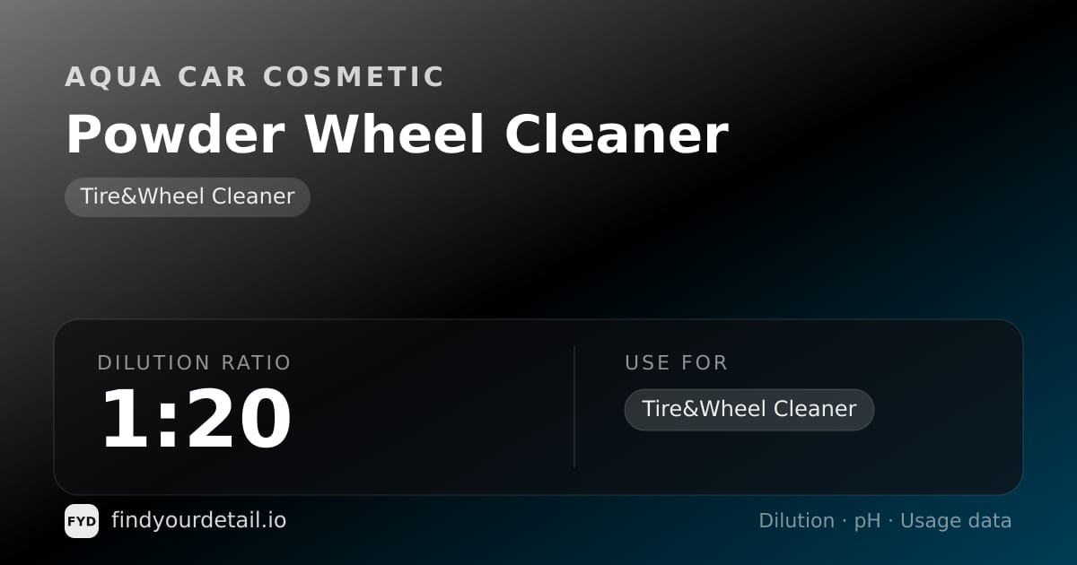 Aqua Car Cosmetic Powder Wheel Cleaner dilution ratio and pH specification chart