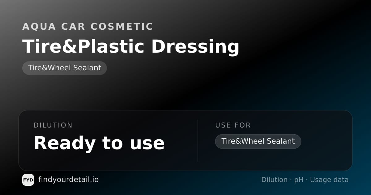Aqua Car Cosmetic Tire&Plastic Dressing dilution ratio and pH specification chart