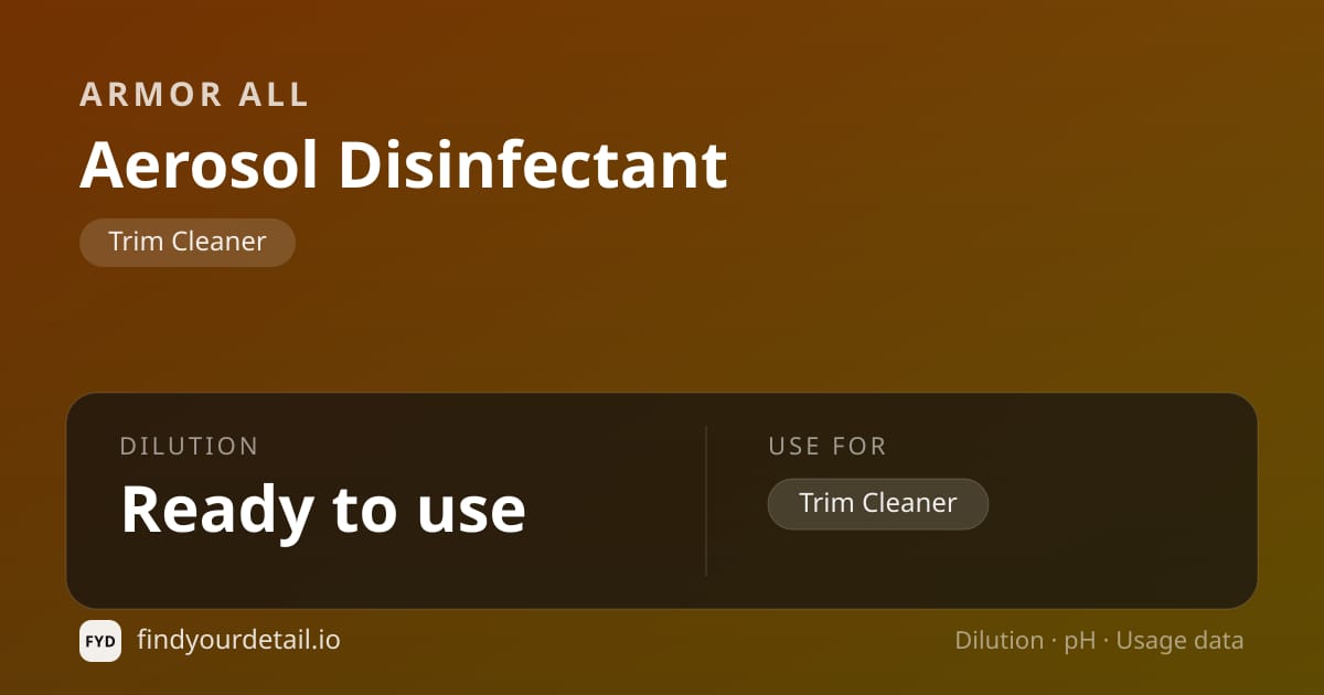 Armor All Aerosol Disinfectant dilution ratio and pH specification chart