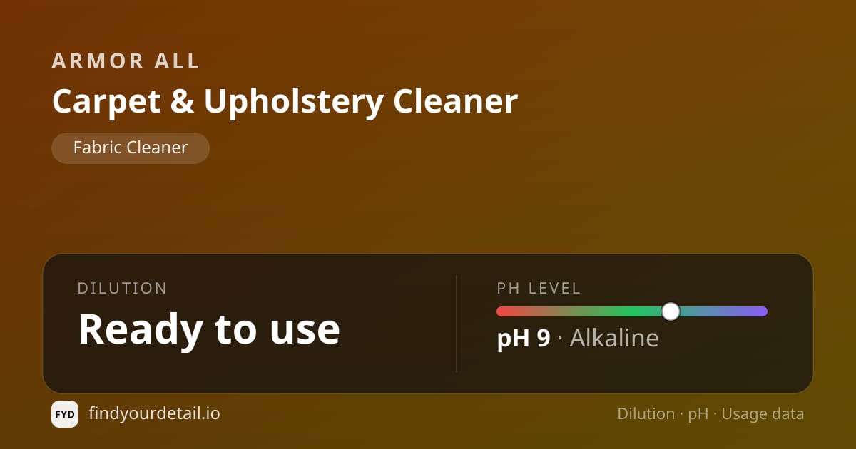 Armor All Carpet & Upholstery Cleaner dilution ratio and pH specification chart