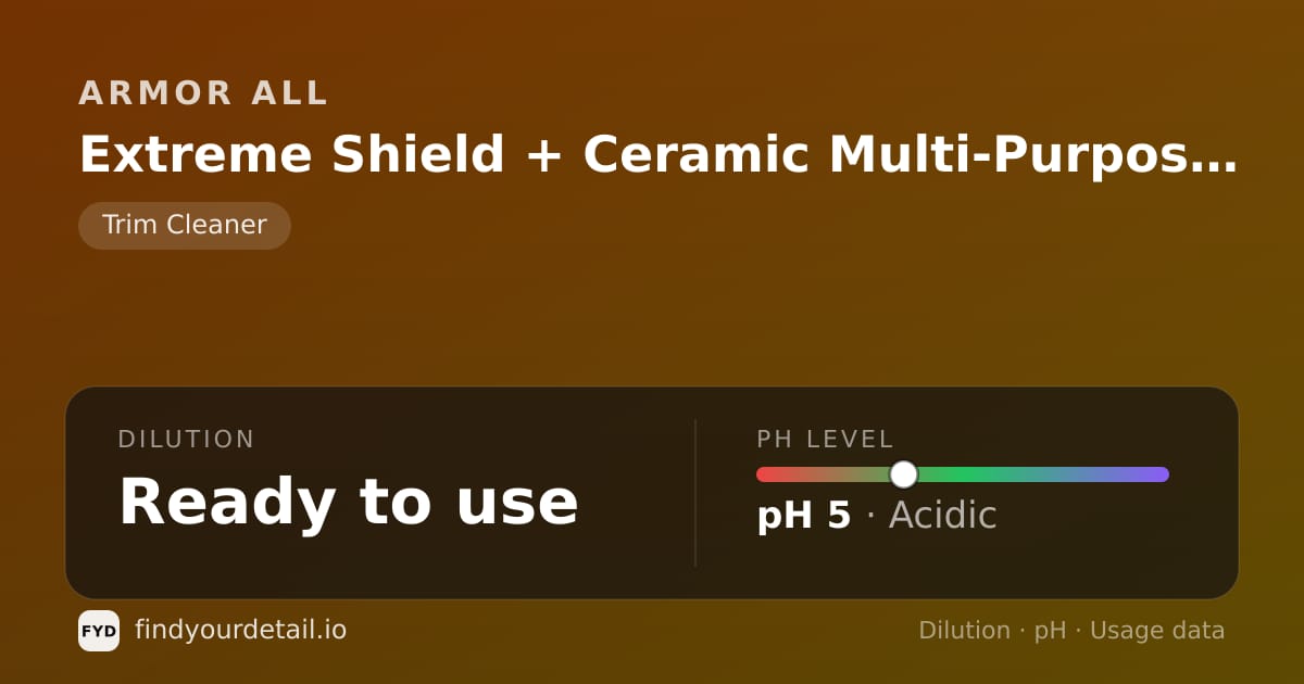 Armor All Extreme Shield + Ceramic Multi-Purpose Cleaner dilution ratio and pH specification chart
