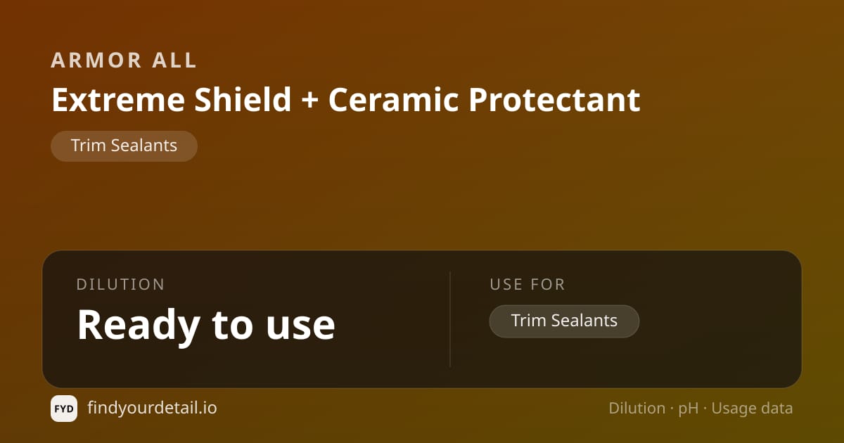 Armor All Extreme Shield + Ceramic Protectant dilution ratio and pH specification chart