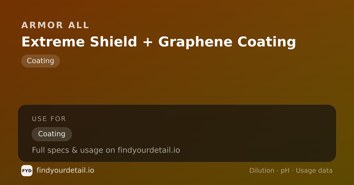 Armor All Extreme Shield + Graphene Coating dilution ratio and pH specification chart