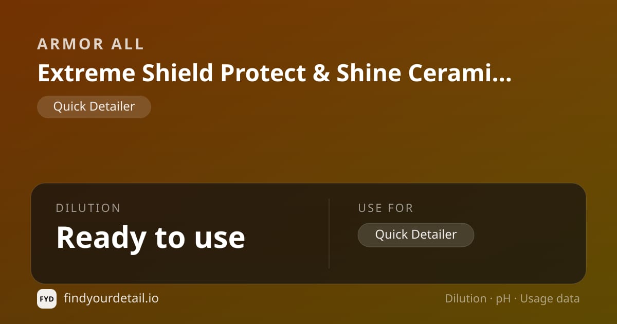 Armor All Extreme Shield Protect & Shine Ceramic Wax dilution ratio and pH specification chart