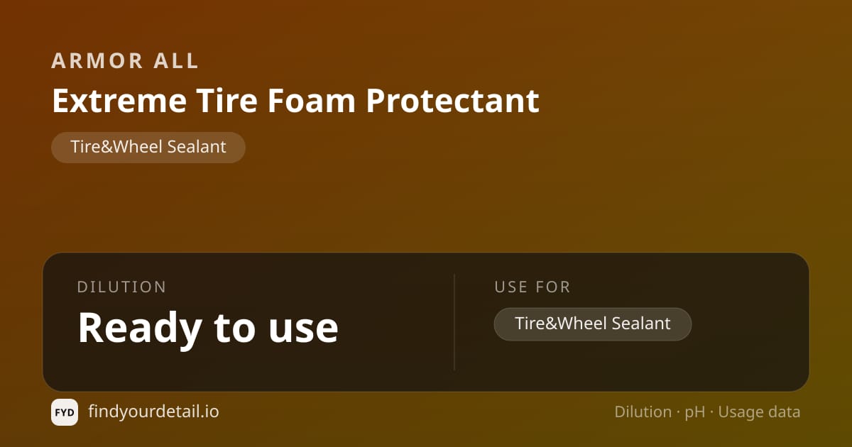 Armor All Extreme Tire Foam Protectant dilution ratio and pH specification chart