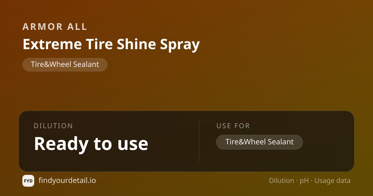 Armor All Extreme Tire Shine Spray dilution ratio and pH specification chart