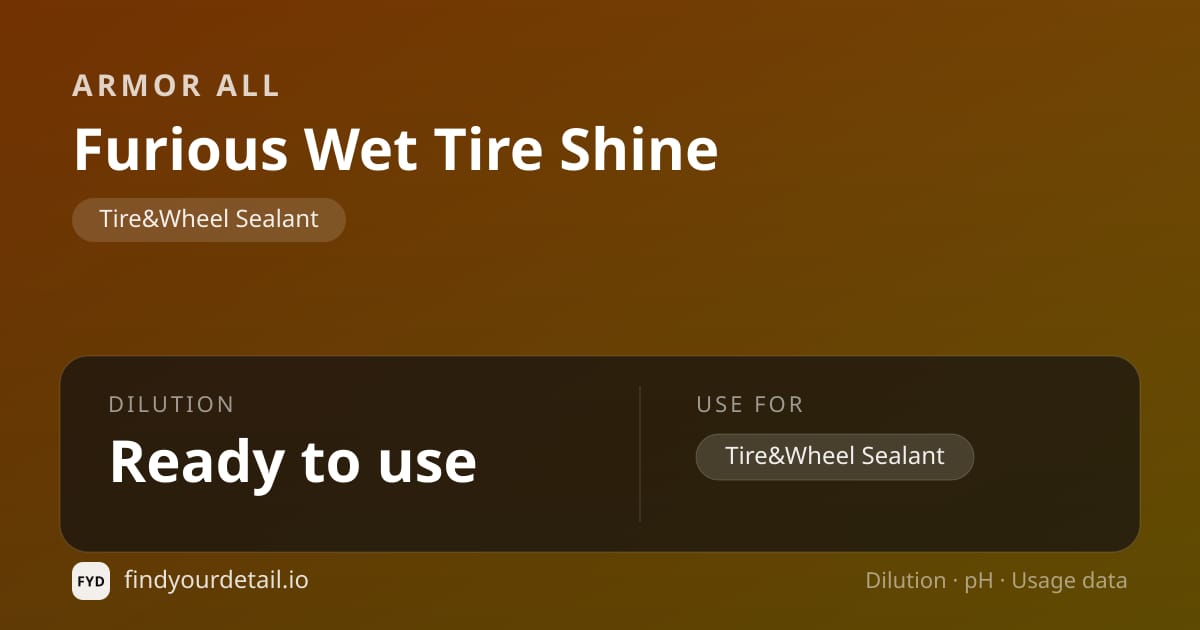 Armor All Furious Wet Tire Shine dilution ratio and pH specification chart