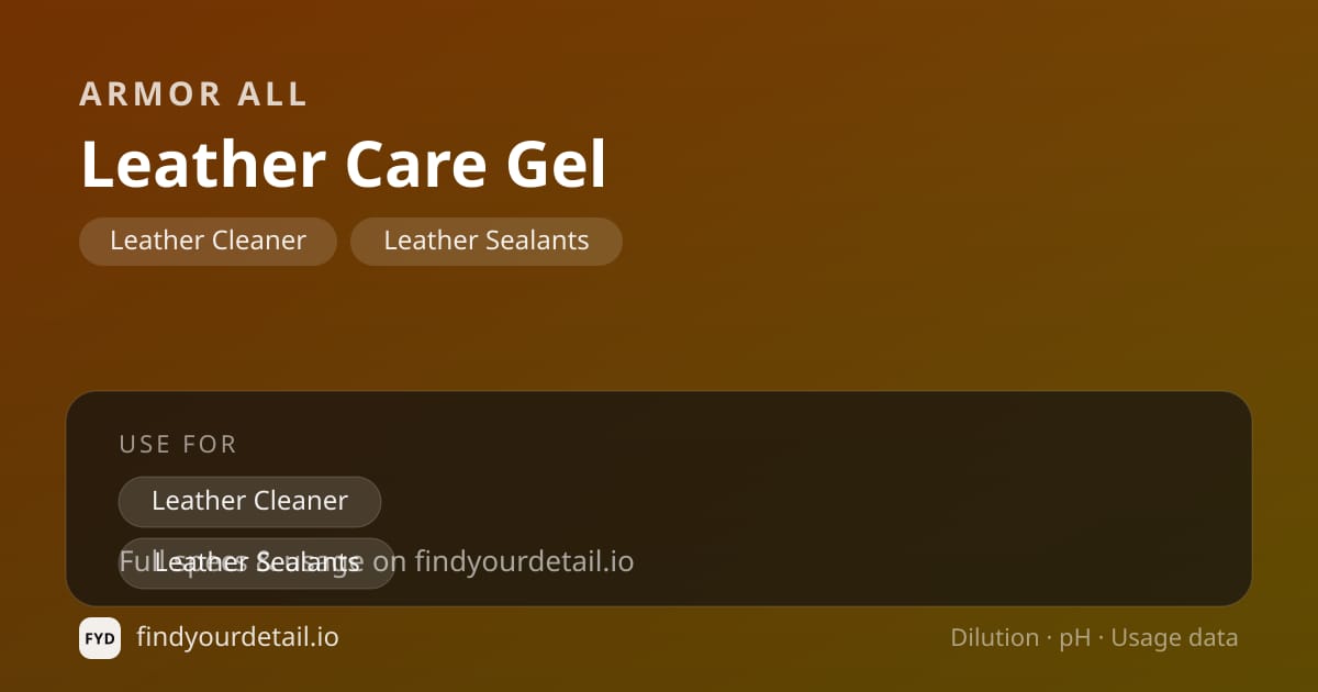 Armor All Leather Care Gel dilution ratio and pH specification chart