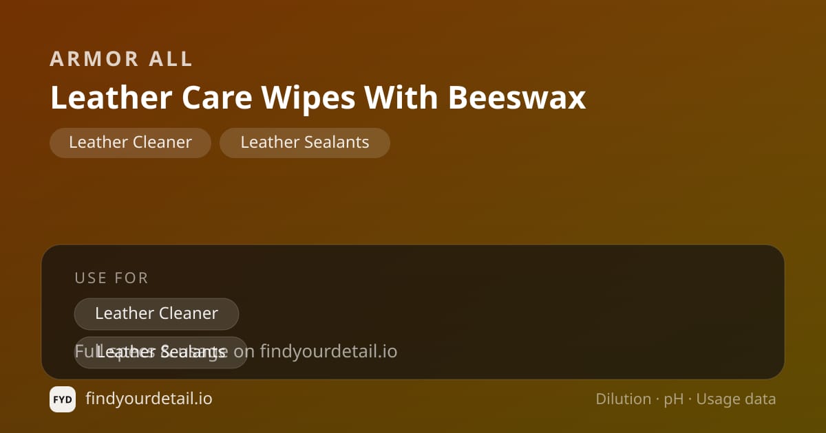 Armor All Leather Care Wipes With Beeswax dilution ratio and pH specification chart