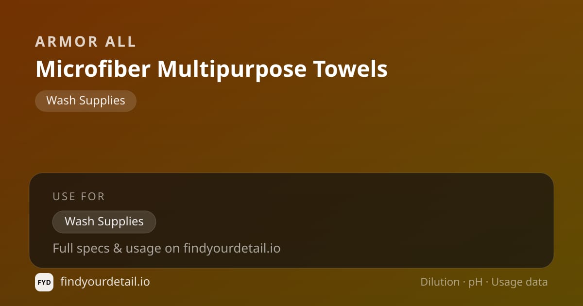 Armor All Microfiber Multipurpose Towels dilution ratio and pH specification chart