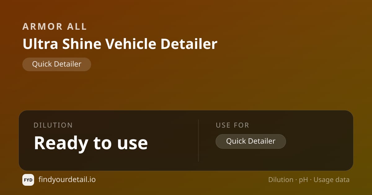 Armor All Ultra Shine Vehicle Detailer dilution ratio and pH specification chart