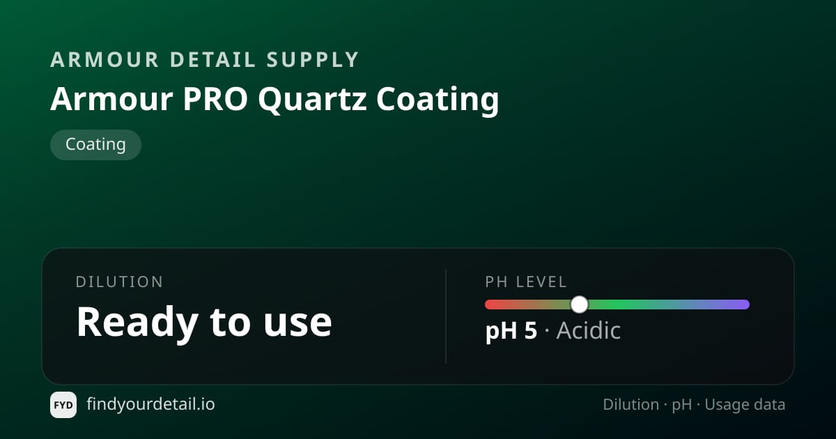 Armour Detail Supply 아머 프로 쿼츠 코팅 희석비 pH 스펙 카드