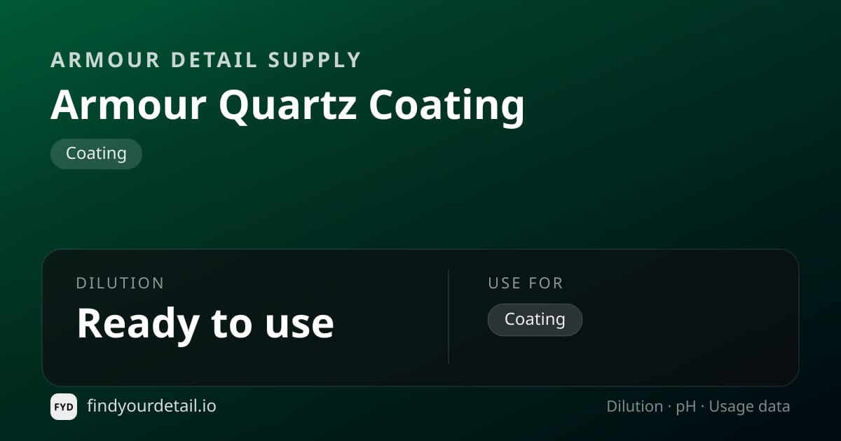 Armour Detail Supply 아머 쿼츠 코팅 희석비 pH 스펙 카드