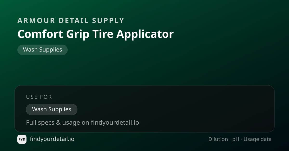 Armour Detail Supply 컴포트 그립 타이어 애플리케이터 희석비 pH 스펙 카드