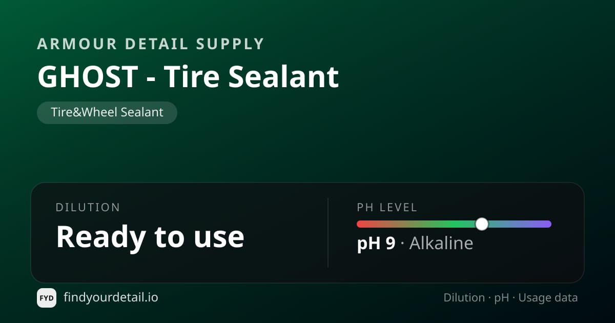Armour Detail Supply 고스트 타이어 실런트 희석비 pH 스펙 카드