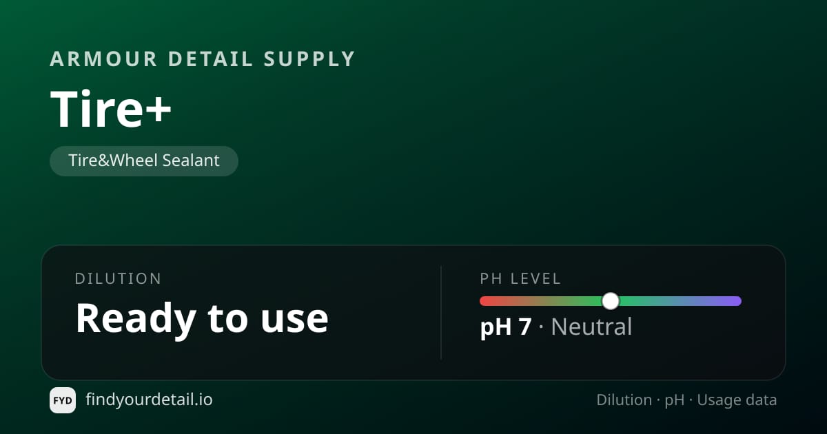 Armour Detail Supply 타이어 플러스 희석비 pH 스펙 카드