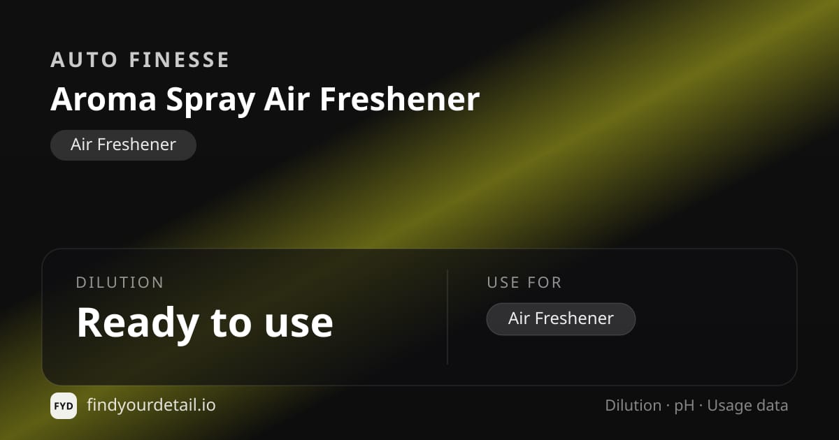 Auto Finesse Aroma Spray Air Freshener dilution ratio and pH specification chart