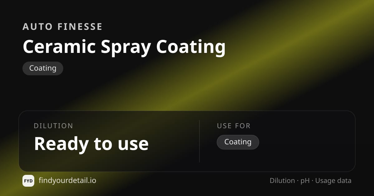 Auto Finesse Ceramic Spray Coating dilution ratio and pH specification chart