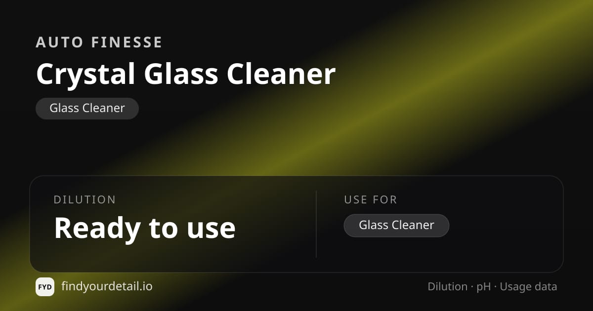 Auto Finesse Crystal Glass Cleaner dilution ratio and pH specification chart