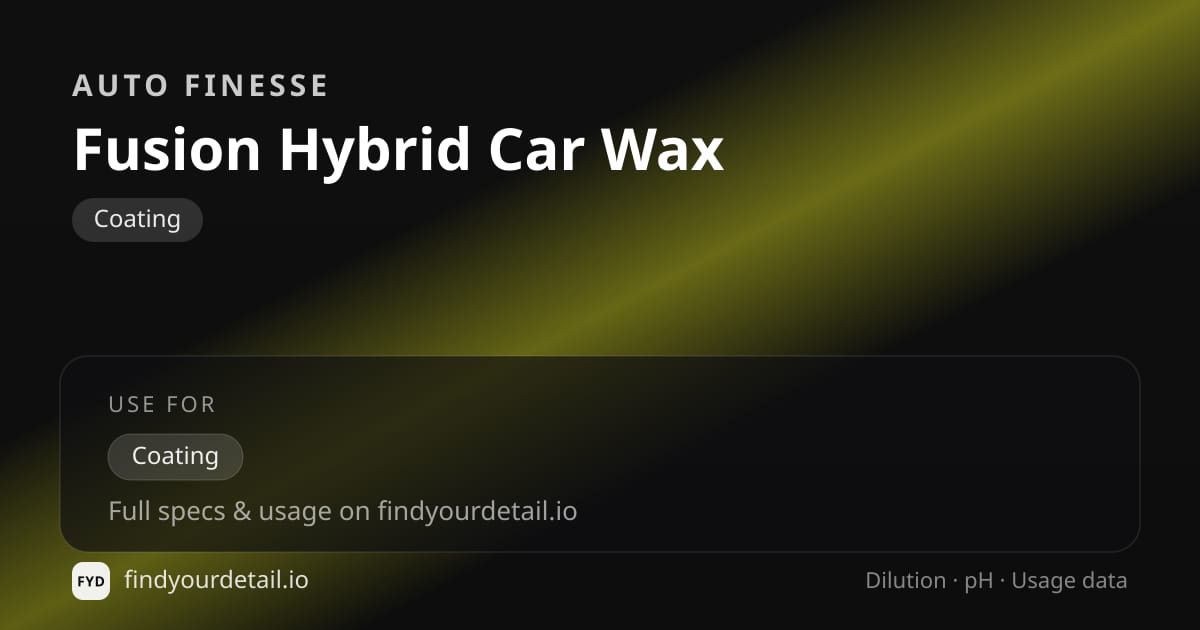 Auto Finesse Fusion Hybrid Car Wax dilution ratio and pH specification chart