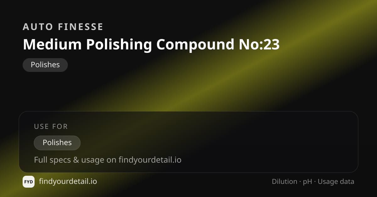 Auto Finesse Medium Polishing Compound No:23 dilution ratio and pH specification chart