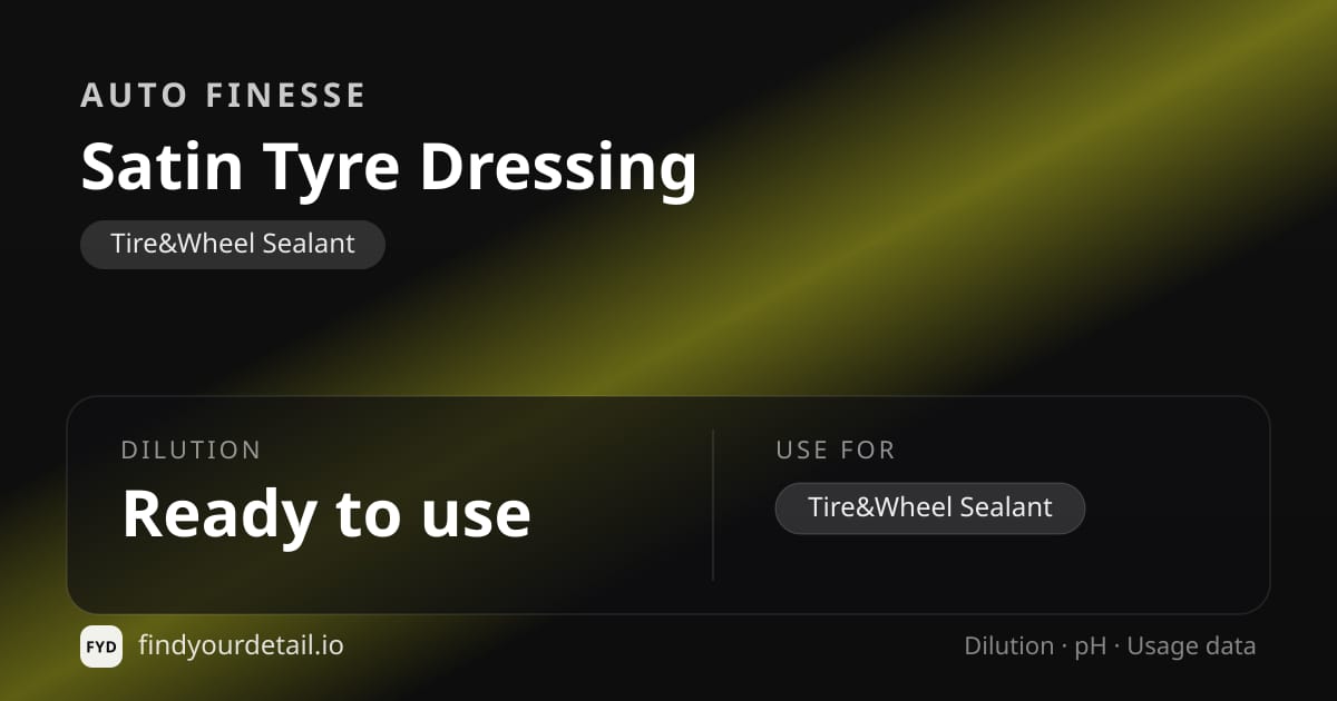 Auto Finesse Satin Tyre Dressing dilution ratio and pH specification chart