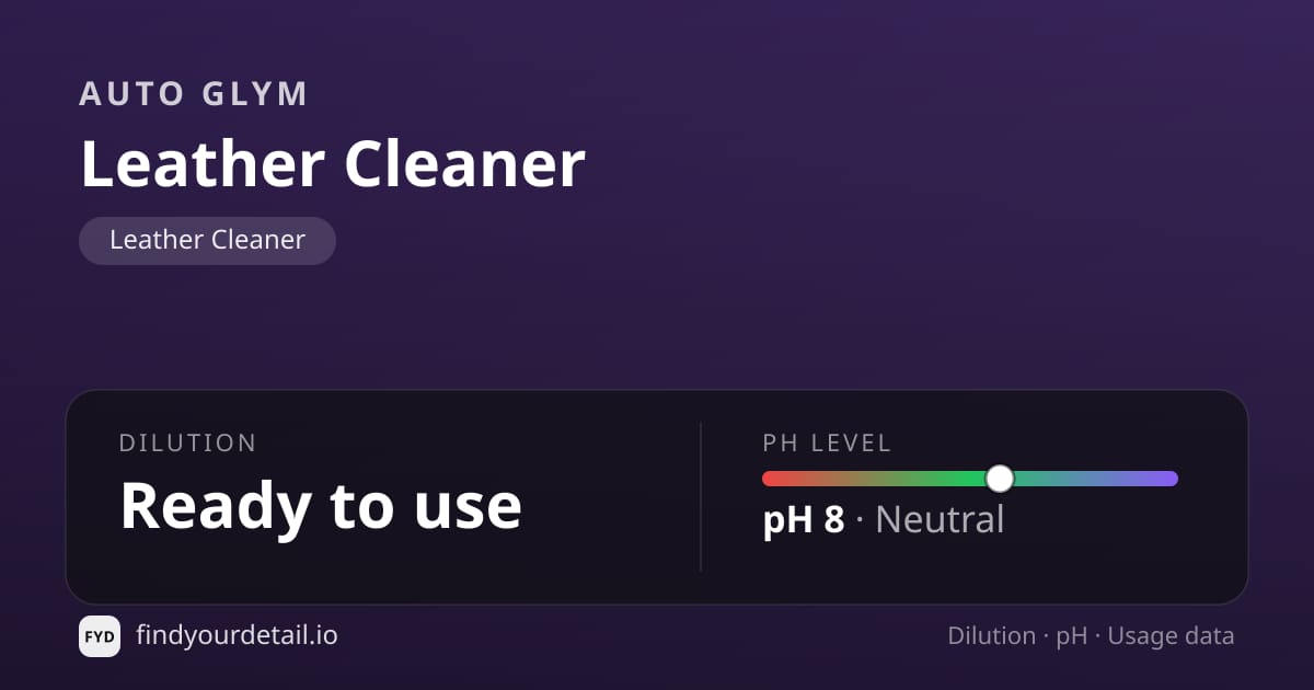Auto Glym Leather Cleaner dilution ratio and pH specification chart