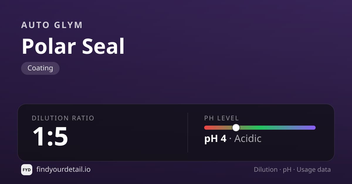Auto Glym Polar Seal dilution ratio and pH specification chart