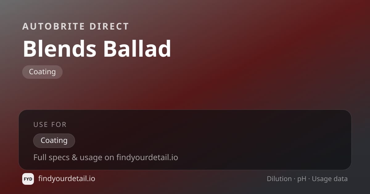 Autobrite Direct Blends Ballad dilution ratio and pH specification chart