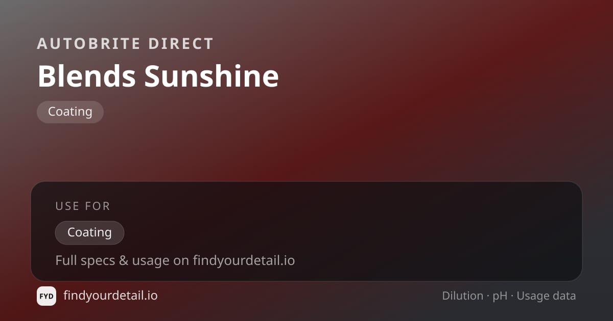 Autobrite Direct Blends Sunshine dilution ratio and pH specification chart