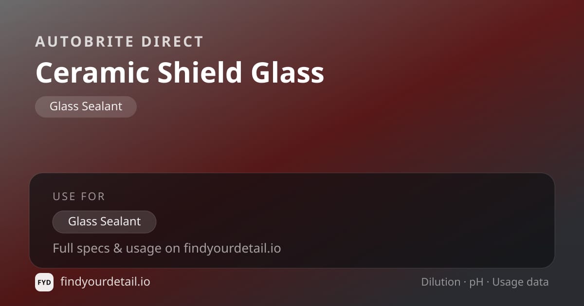 Autobrite Direct Ceramic Shield Glass dilution ratio and pH specification chart