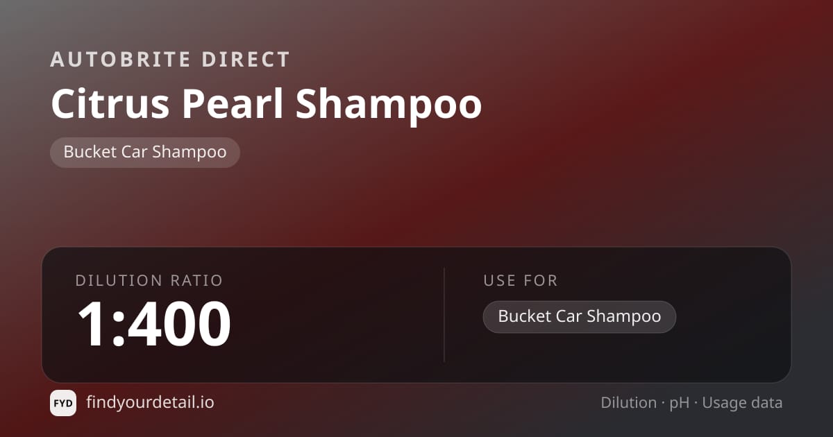 Autobrite Direct Citrus Pearl Shampoo dilution ratio and pH specification chart