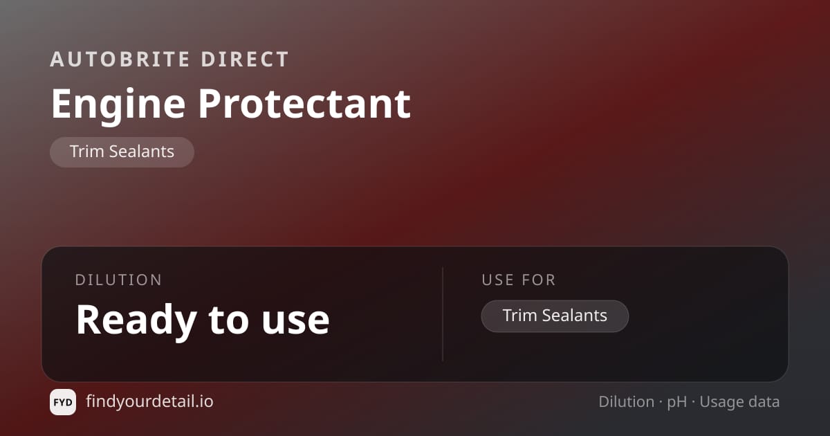 Autobrite Direct Engine Protectant dilution ratio and pH specification chart
