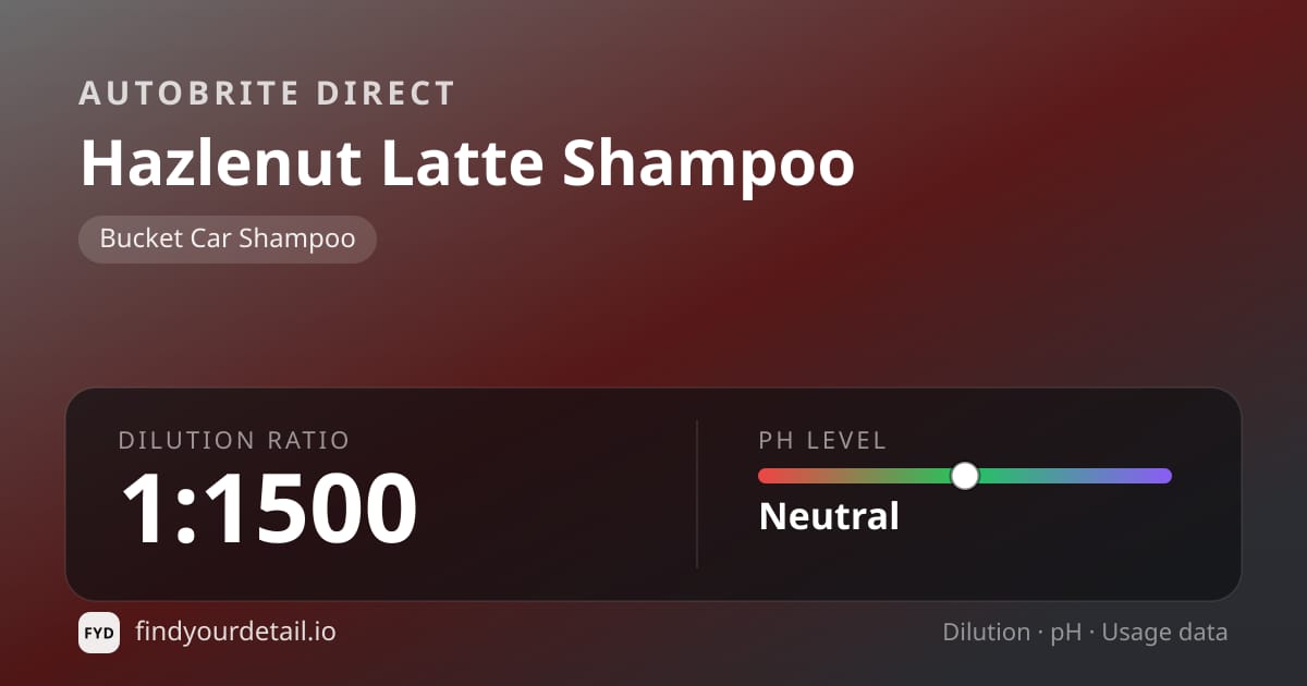 Autobrite Direct Hazlenut Latte Shampoo dilution ratio and pH specification chart