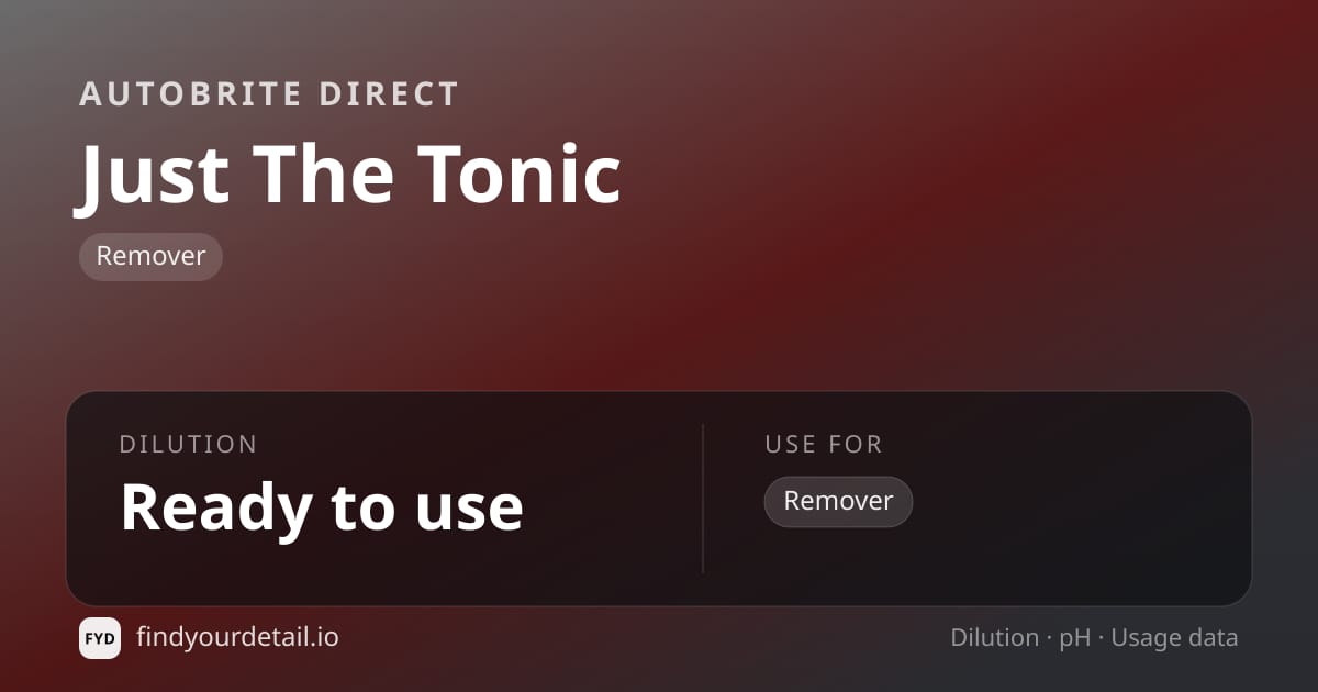 Autobrite Direct Just The Tonic dilution ratio and pH specification chart