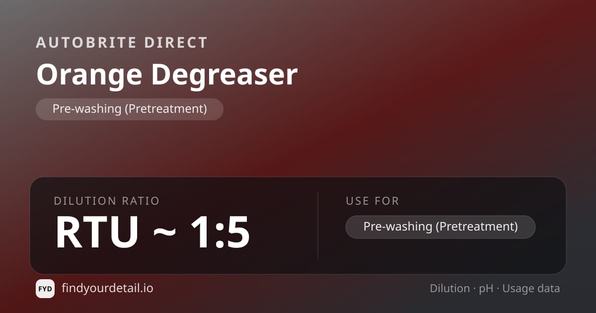 Autobrite Direct Orange Degreaser dilution ratio and pH specification chart