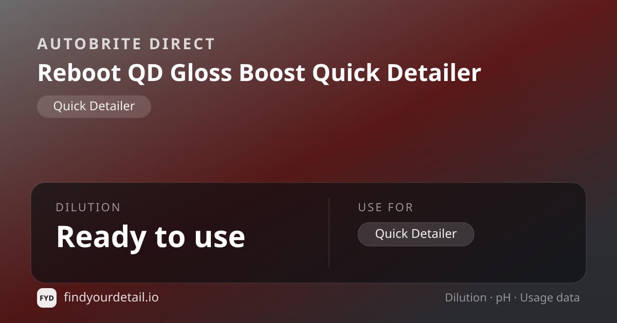 Autobrite Direct Reboot 8 QD Gloss Boost Quick Detailer dilution ratio and pH specification chart