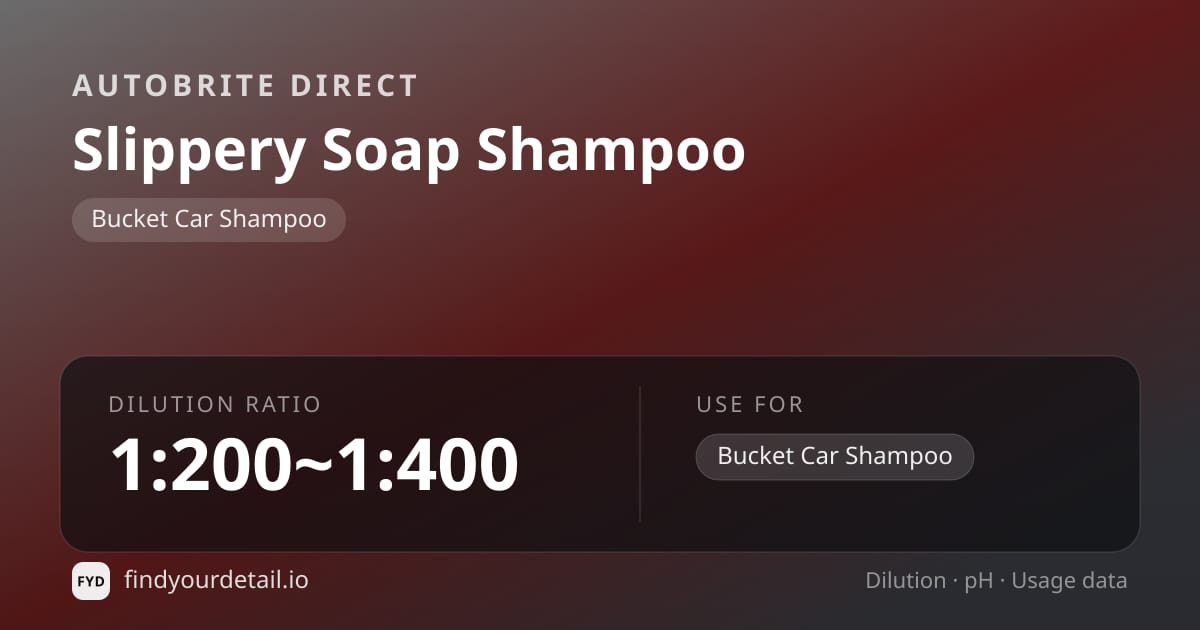 Autobrite Direct Slippery Soap Shampoo dilution ratio and pH specification chart