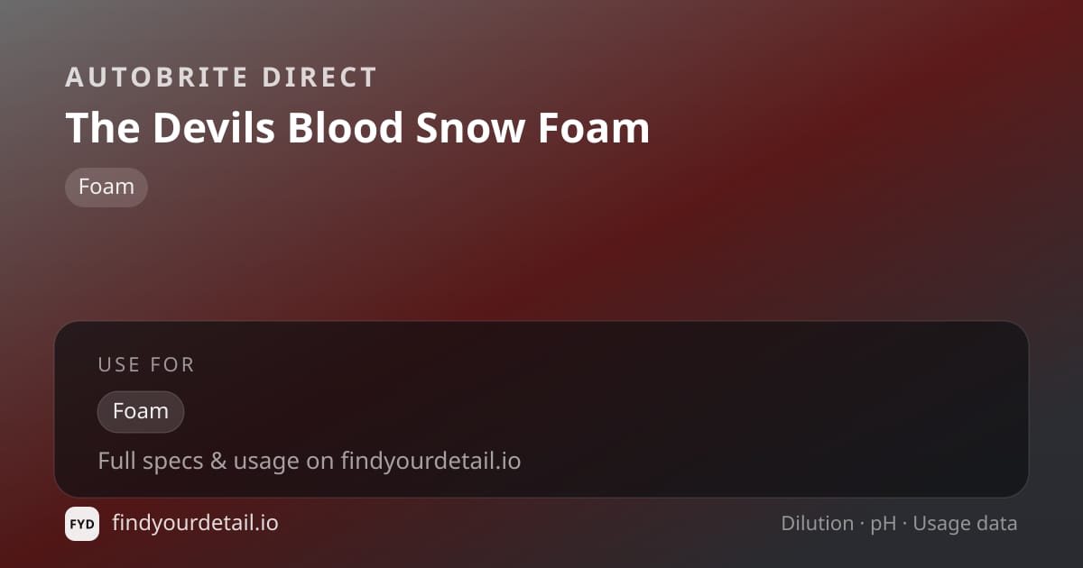 Autobrite Direct The Devils Blood Snow Foam dilution ratio and pH specification chart