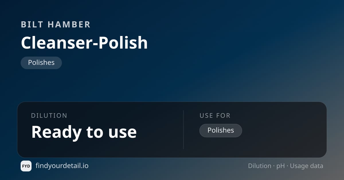 Bilt Hamber 클렌저 폴리시 희석비 pH 스펙 카드