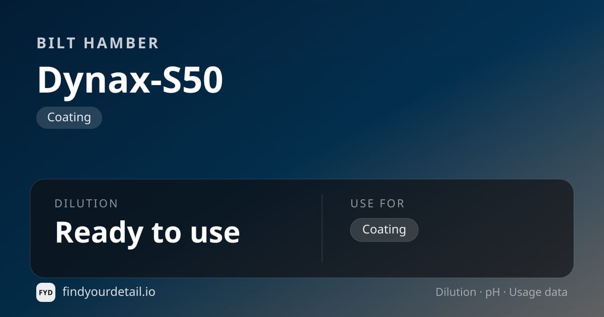 Bilt Hamber 다이낙스-S50 희석비 pH 스펙 카드