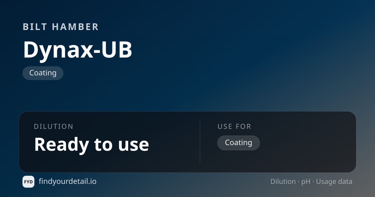 Bilt Hamber 다이낙스-UB 희석비 pH 스펙 카드