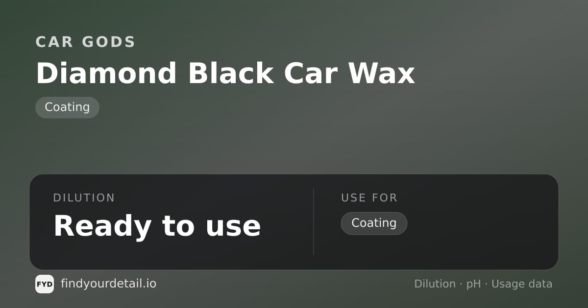 Car Gods Diamond Black Car Wax dilution ratio and pH specification chart