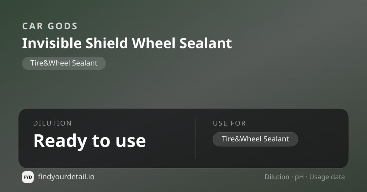 Car Gods Invisible Shield Wheel Sealant dilution ratio and pH specification chart
