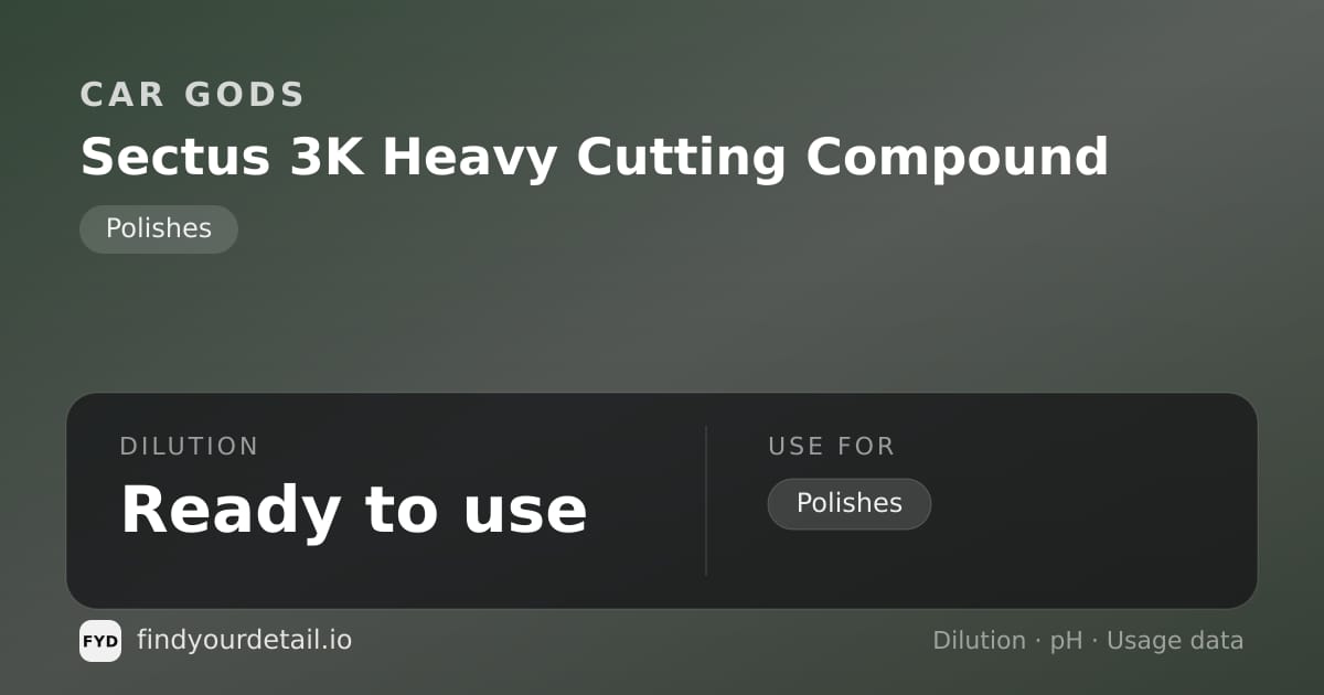 Car Gods Sectus 3K Heavy Cutting Compound dilution ratio and pH specification chart
